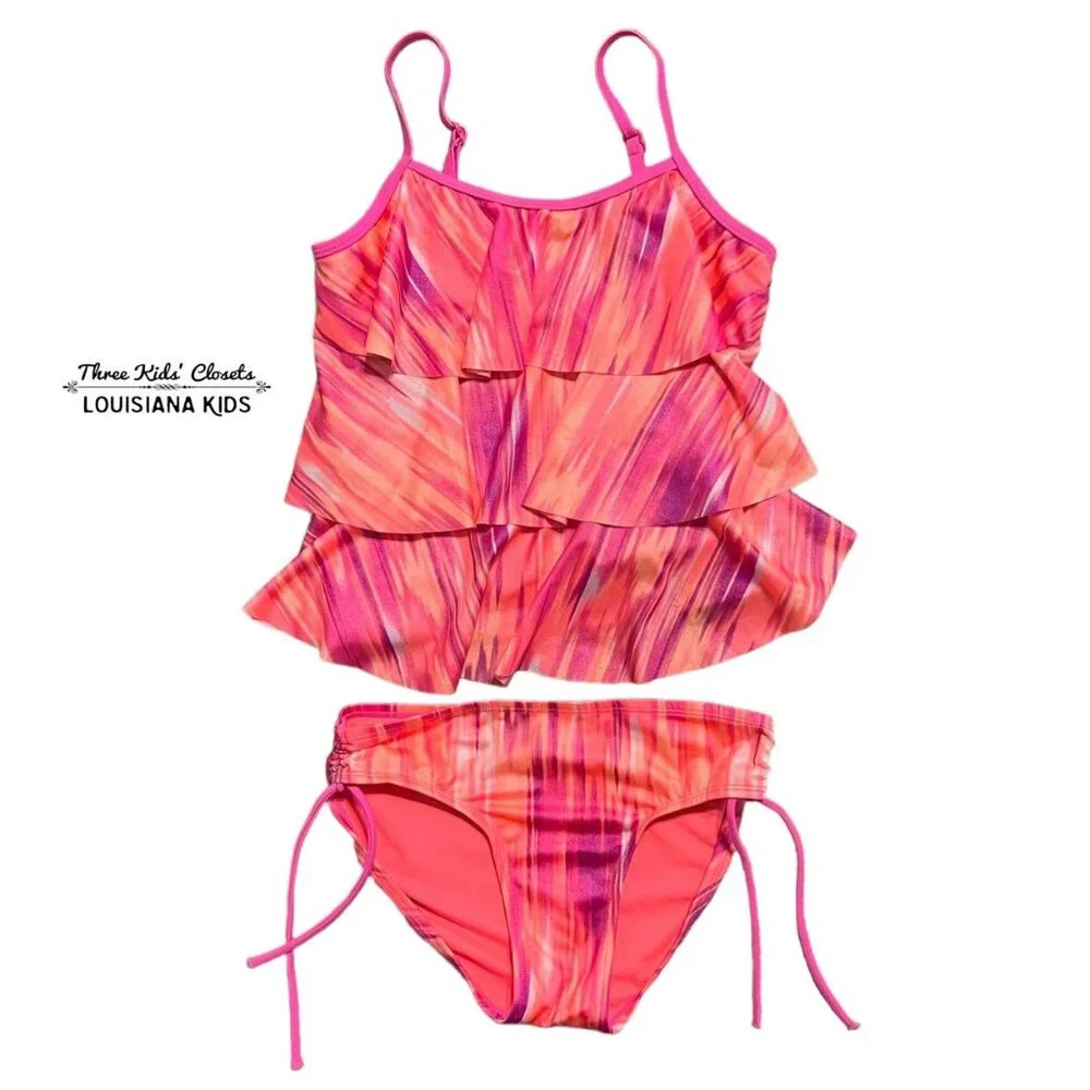 Justice Sz 12 Tiered Ruffle Tankini Swim Bathing Suit